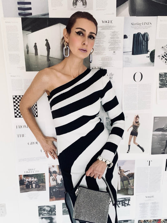 Blaire one shoulder striped knit gown